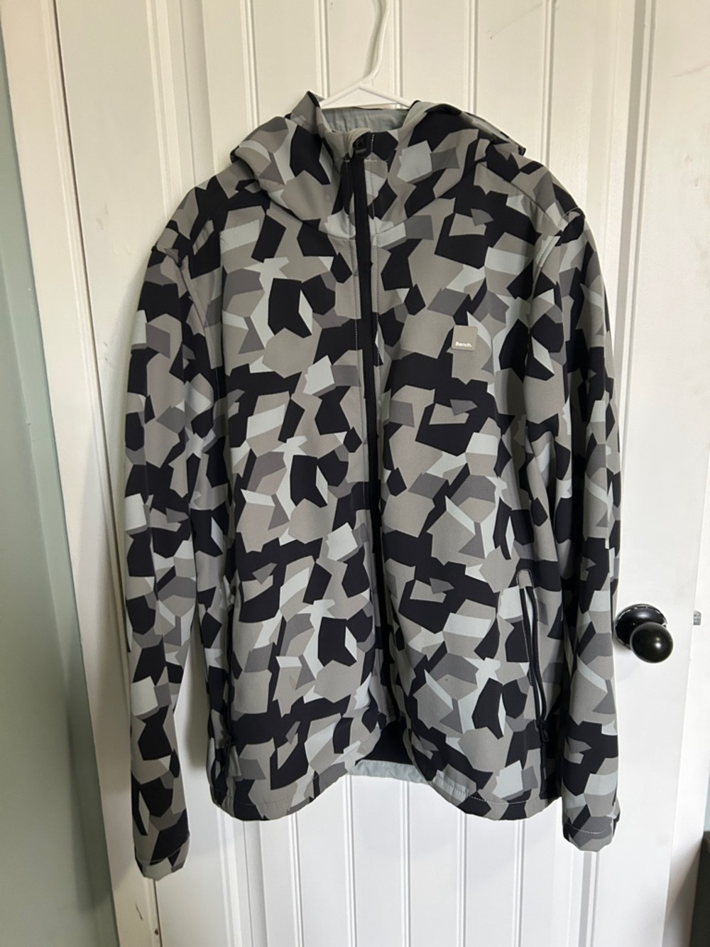 Bench Neutral Geometric Camo Hooded Jacket - Gray/Black